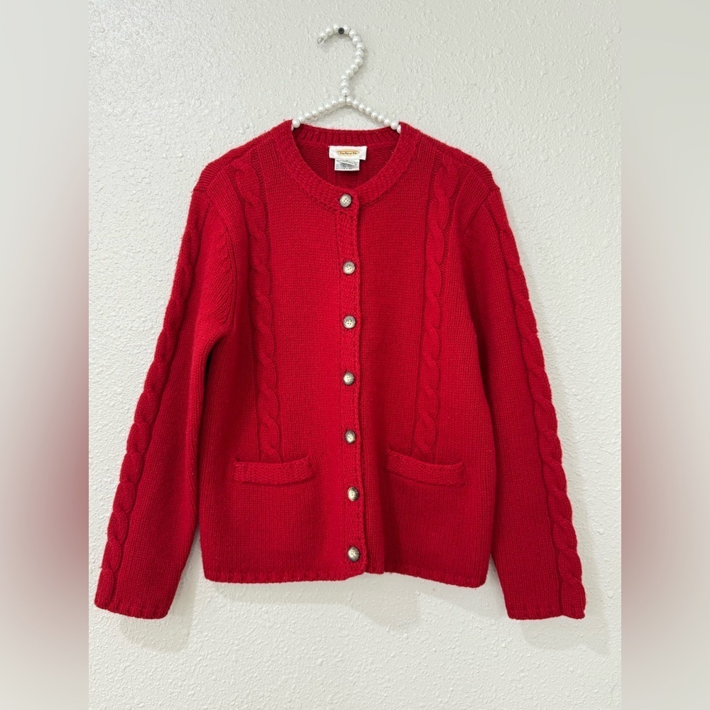 Vintage Talbots Cardigan Red Wool Cable Knit Old Many Size S-M